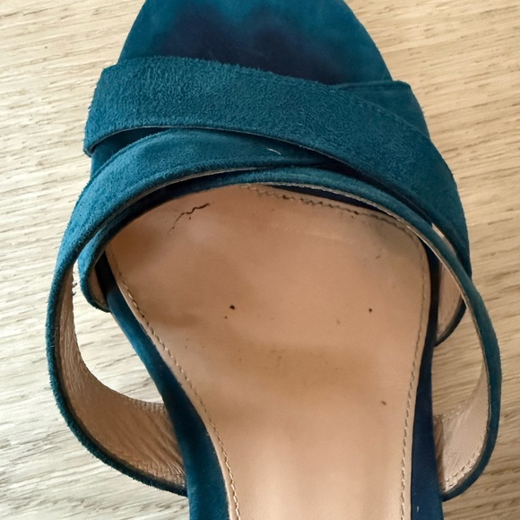 Gianvito Rossi Frida Suede block heeled Sandals ankle strap teal Italy size 38 - Picture 8 of 13
